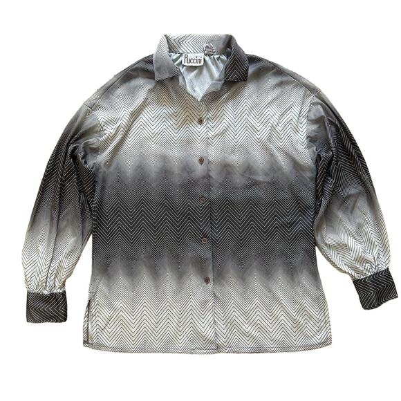 Vintage Puccini 70s Blouse Chevron Striped Top Women's Size 10 M Mod - Picture 9 of 9